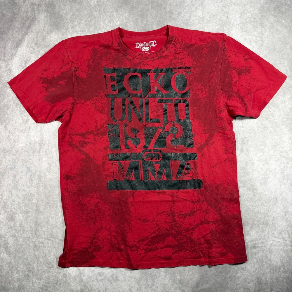Ecko Unltd MMA Shirt Mens 2XL Red Acid Wash Graphic Tee 1972 Streetwear Cotton